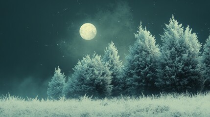 Sticker - Moonlit Pines, Evergreen trees