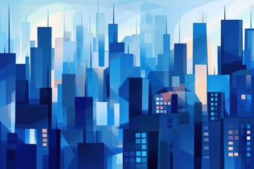 Canvas Print - Cubism cityscape metropolis blue architecture.