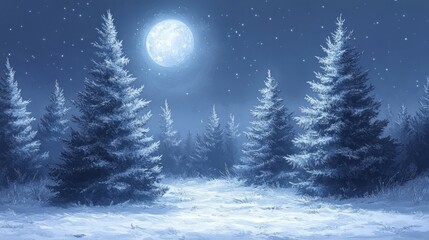 Wall Mural - Moonlit Pines, Evergreen trees