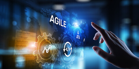 Wall Mural - Agile development methodology concept on virtual screen. Technology concept.