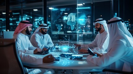 Poster - A group of professionals is engaged in a business meeting at a sleek, modern office in Dubai
