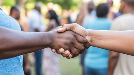 A Close-up of Two Hands Shaking in a Group Setting