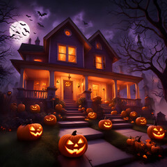 halloween pumpkin and house