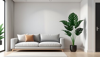 living room interior rendered model plant door