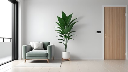 living room interior rendered model plant door