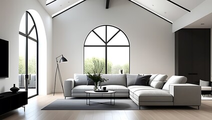 modern living room minimalist decor featuring arched ceiling sleek furniture arrangement