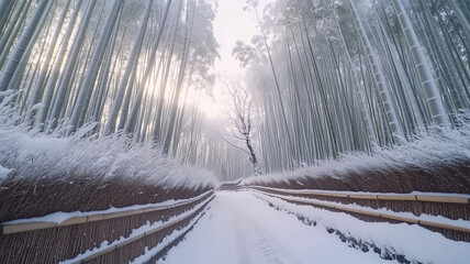 Sticker - 雪化粧の嵐山竹林