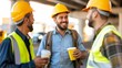 © Ilja - Construction Worker Break Team Enjoys Coffee and Laughter During Bridge Construction