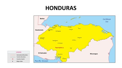 honduras Map. Major cities in honduras. Political map of honduras with border and neighbouring countries.