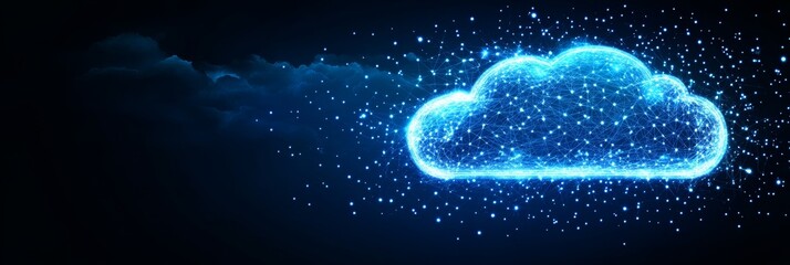 Wall Mural - Abstract Glowing Cloud Computing Technology On Blue Background. Big Data Storage Network Concept.