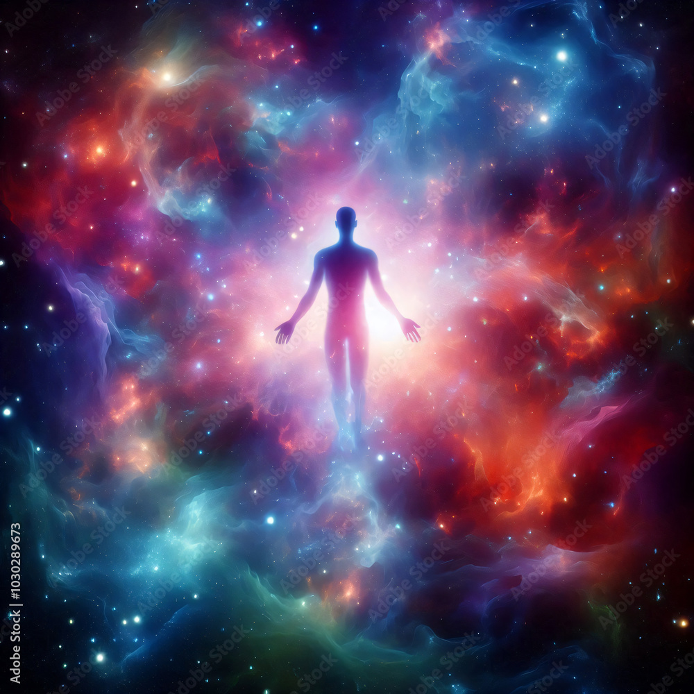 Human figure in the astral plane, soul in space, Zen Stock Illustration ...