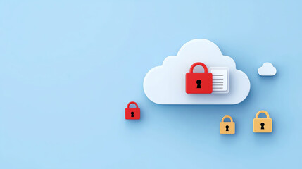 A secure cloud with private files floating inside, surrounded by firewalls and padlock icons ensuring data privacy