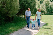 © ShunTerra - Multi-ethnic, African-American and European family walking down the road holding hands. Black baby, mother, father together in the park.
