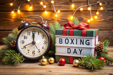 Wall Mural - Midnight clock and gift box signifying boxing day countdown