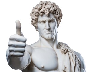 Canvas Print - Greek sculpture thumbs up statue portrait white background.