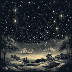 Wall Mural - illustration set of moon phases. different stages of moonlight activity in vintage engraving style. 