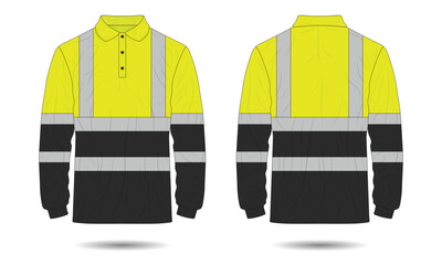 Wall Mural - Hi vis safety polo shirt mockup long sleeve front and back view