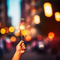 Poster - Hand holding firecracker celebration red architecture.