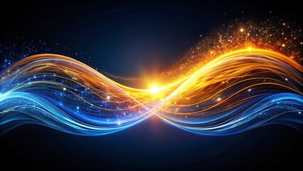 Poster - Abstract Intertwining of Light Waves, Shimmering with Golden and Blue Hues Against a Dark Background