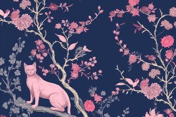 Wall Mural - Sakura flowers wallpaper pattern mammal.