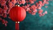 © nunoi - Ornate Chinese New Year decorations with lanterns, flowers, and banners displaying auspicious symbols, Chinese New Year celebration, decorations, symbolism, luck