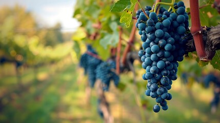 Autumn Harvest: Vibrant Blue Vine Grapes for Crafting Exquisite Red Wine in Hungary's Delightful Vin