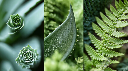 Wall Mural - close up of fern leaf, aloe vera plant, close-up of plant leaves, fern, green leaves, green plants