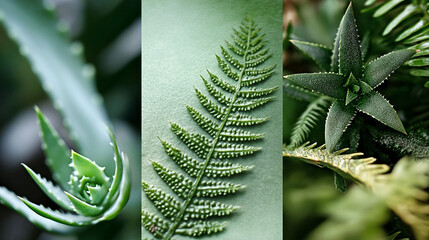 Wall Mural - close up of fern leaf, aloe vera plant, close-up of plant leaves, fern, green leaves, green plants