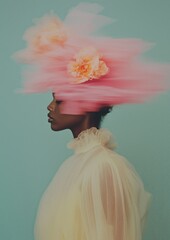 an albino man with flowers, Motion blur effect, film shot with long exposure