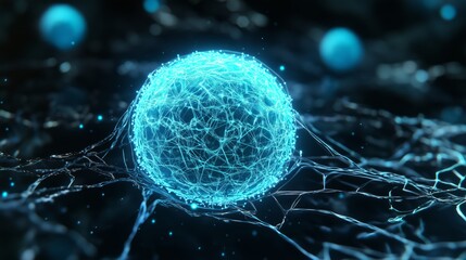 Wall Mural - the sphere is appearing as if it is radiating energy, with delicate lines and nodes forming a comple