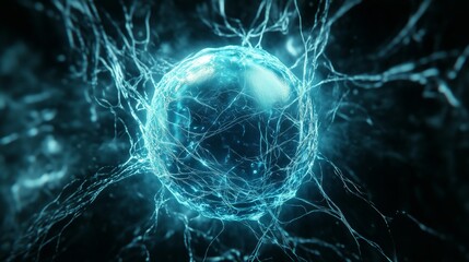 Wall Mural - the sphere is appearing as if it is radiating energy, with delicate lines and nodes forming a comple