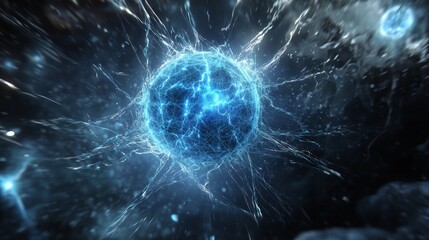 Wall Mural - the sphere is appearing as if it is radiating energy, with delicate lines and nodes forming a comple