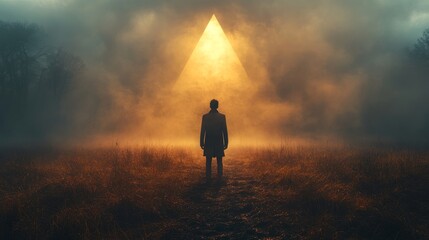 A man stands in a field of tall grass