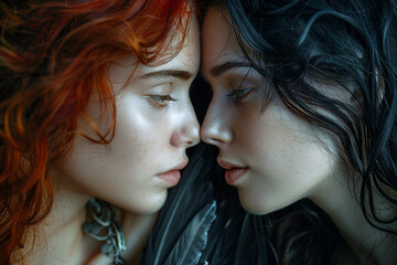 Poster - AI generated photo image of two female fantasy personnages