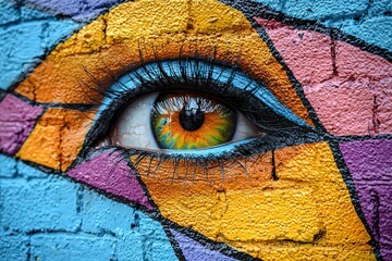 Graffiti art of an eye,  street style, colorful.