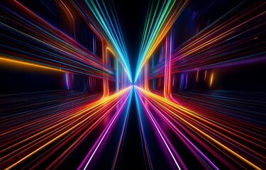 Abstract image of colorful neon glowing lines in a dark background.