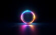 © joeycheung - A glowing, iridescent ring stands on a dark, reflective surface.