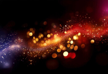 Poster - Abstract background of blurred golden light and bokeh against a dark red and black backdrop.