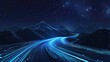 © SAIRA  BANO - Abstract background with glowing blue road lines and starry sky, futuristic landscape. Digital illustration of night desert or mountain road in the style of Big data technology concept.