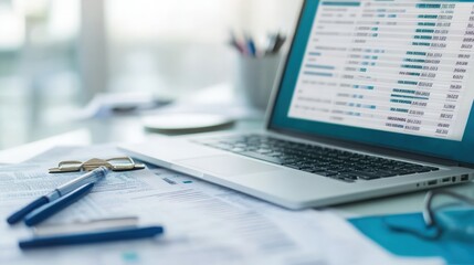 close-up of a laptop screen showing medical bill codes on a spreadsheet. office environment with fin