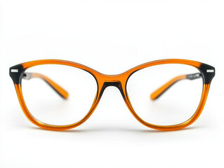 Orange cat-eye glasses on a clean white surface, highlighting modern design elegance