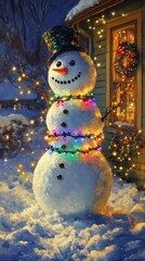 Canvas Print - Glowing Snowman, Christmas lights