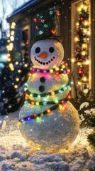 Sticker - Glowing Snowman, Christmas lights