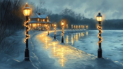 Canvas Print - Enchanting Pathway, Christmas lights