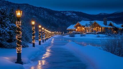 Wall Mural - Enchanting Pathway, Christmas lights