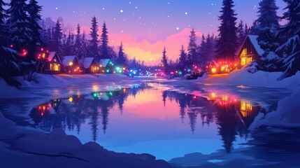 Wall Mural - Holiday Reflection, Christmas lights