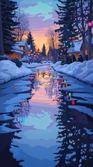 Wall Mural - Holiday Reflection, Christmas lights