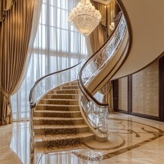 Canvas Print - a staircase in a large room with a chandelier