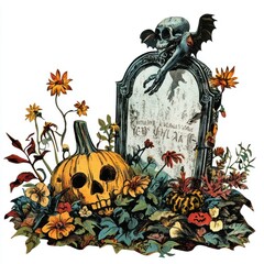 Wall Mural - Halloween grave halloween art illustration.