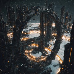 Poster - a futuristic city with a lot of lights